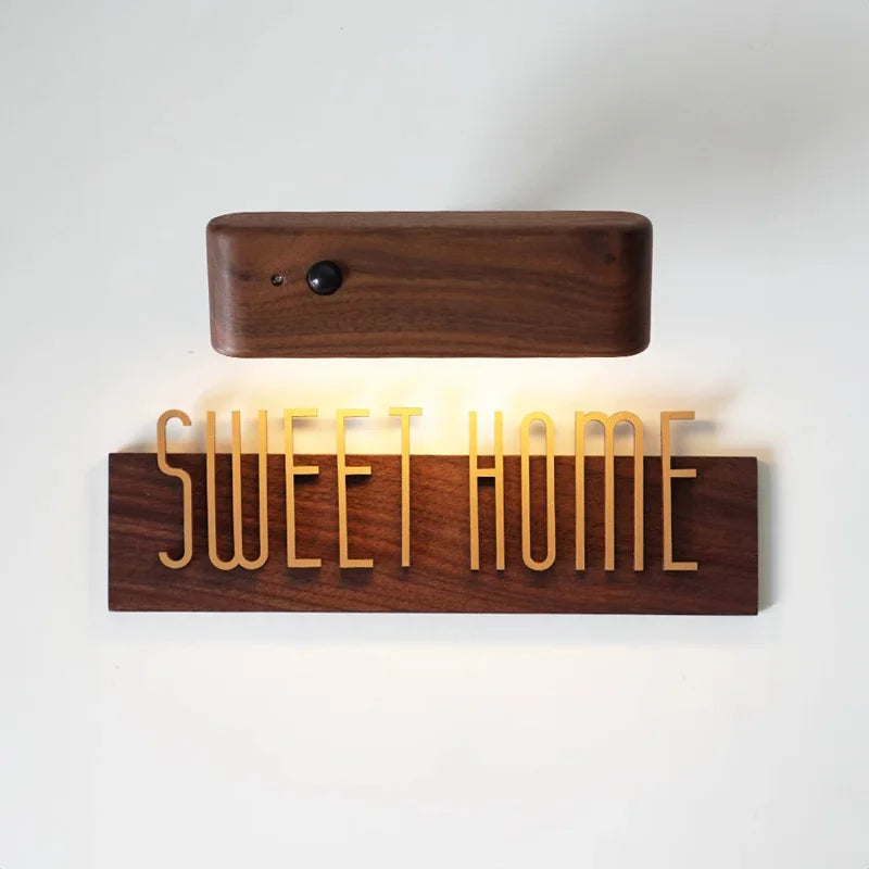 DIY Customizable English alphabet Walnut Wood Retro, Decorative Plaque Charge Inductive Lighting for Entrance Door, commercial - vue 2 sur 6