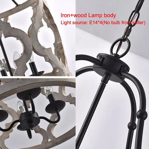 lustre en bois créatif américain rural pour boutiques et restaurants - vue 7 sur 8
