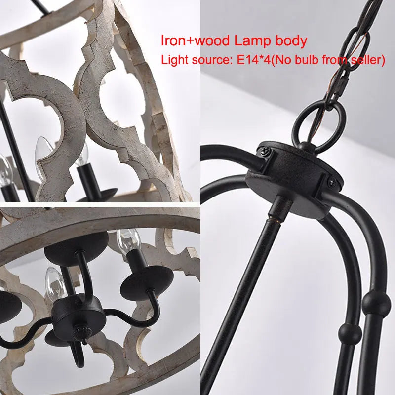 lustre en bois créatif américain rural pour boutiques et restaurants - vue 6 sur 8