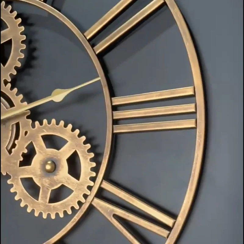 horloge murale rétro en métal avec grand engrenage décoratif - vue 3 sur 6