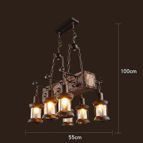 lustre rétro en bois style industriel pour café et restaurant - vue 23 sur 24