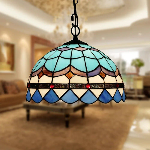 lustre rétro tiffany en verre teinté style industriel pour intérieur - vue 2 sur 11