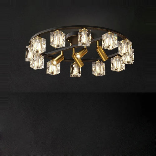 lustre en cuivre et cristal pour décoration moderne 2024 - vue 6 sur 10