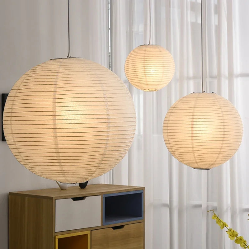 lustre nordique wabi sabi en papier de riz led rond - vue 6 sur 15