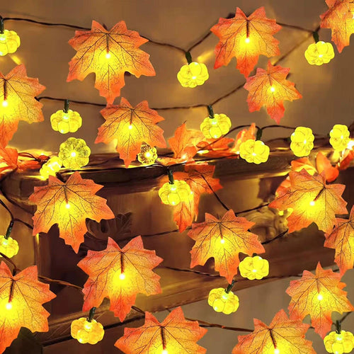 guirlande lumineuse feuilles dérable pour décorations automne hiver - vue 2 sur 8