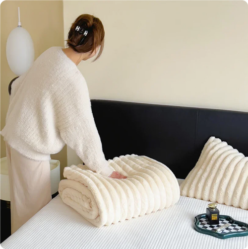 plaid épais doux style uni pour lit cocooning - vue 7 sur 7