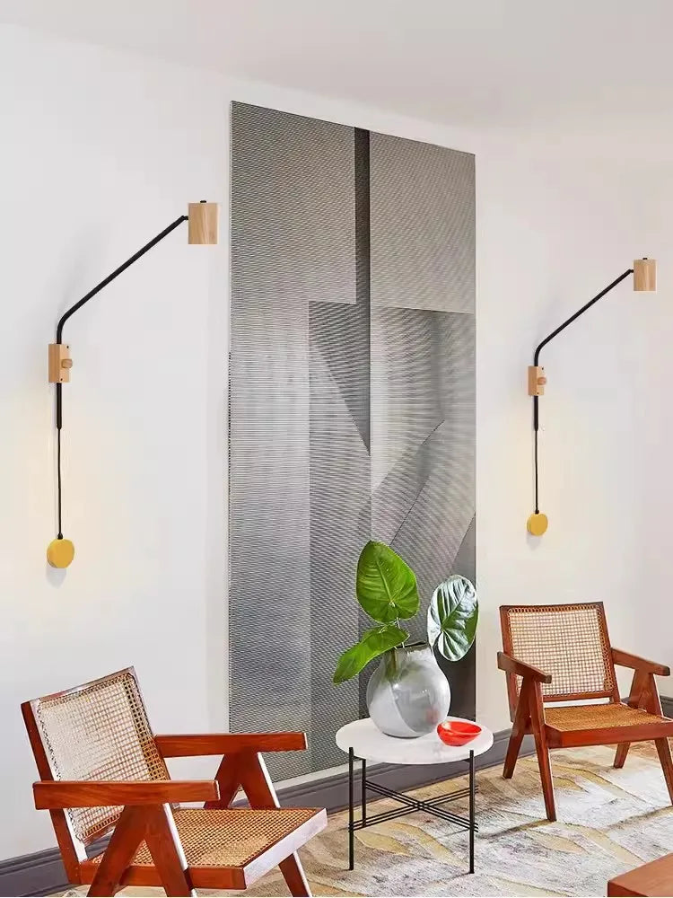 applique murale vintage en bois bras oscillant pour hôtel café - vue 6 sur 8