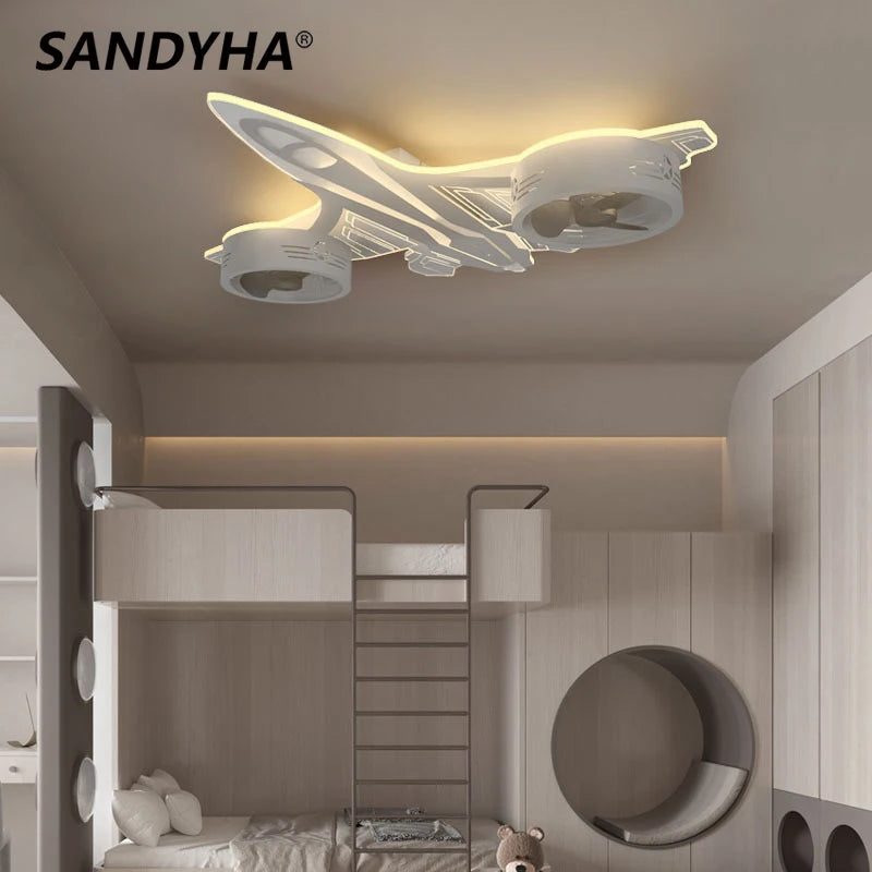 SANDYHA moderne avion Ventilador Mando plafonniers ventilateurs chambre d'enfants chambre décor à la maison Lampadario Luminaires Suspendus - vue 3 sur 7