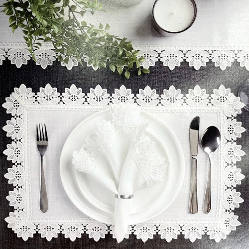 Serviette de table dentelle brodée style europe lin - vue 7 sur 13