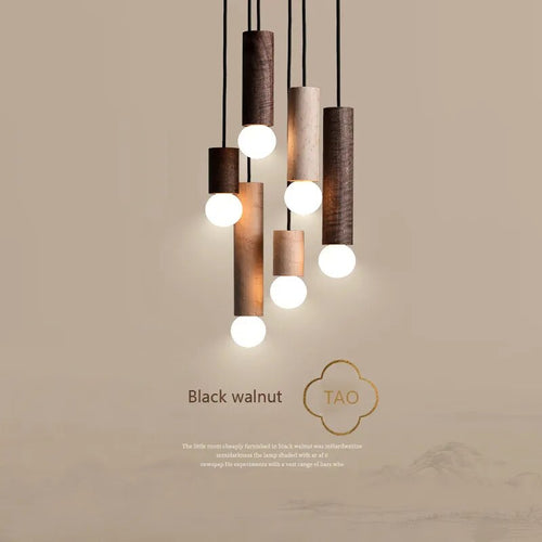 suspension noyer lustre chinois barre tête lampes - vue 4 sur 13