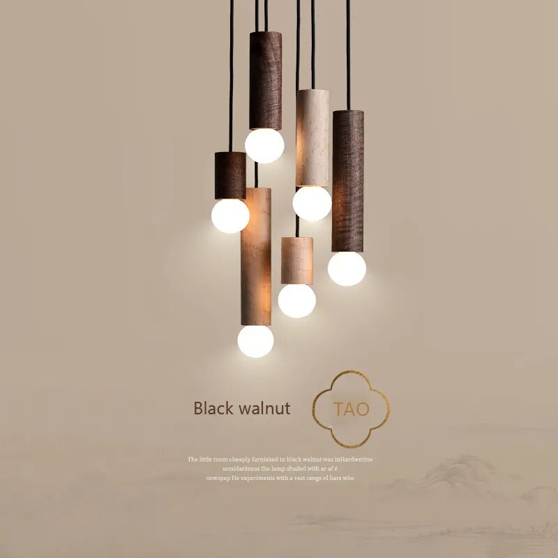 suspension noyer lustre chinois barre tête lampes - vue 3 sur 13