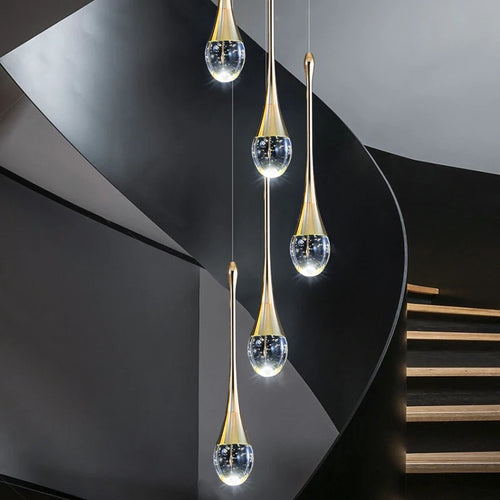 2024 Teardrop LED chandelier staircase luxury corridor long spiral crystal lamp modern home decorative chandelier fixtures - vue 6 sur 15
