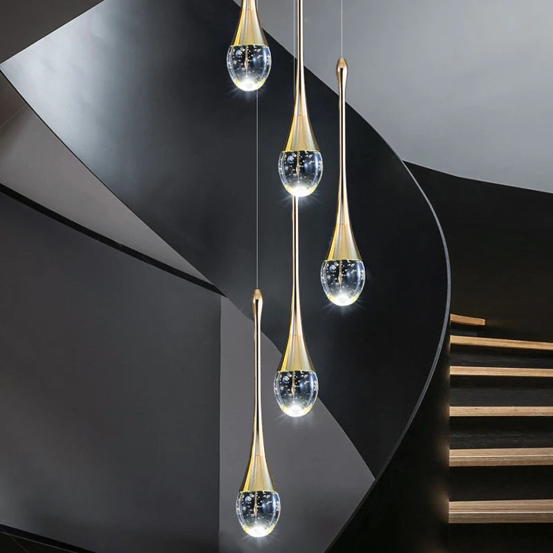2024 Teardrop LED chandelier staircase luxury corridor long spiral crystal lamp modern home decorative chandelier fixtures - vue 5 sur 15