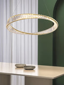lustre décoratif circulaire en cristal et acier inoxydable