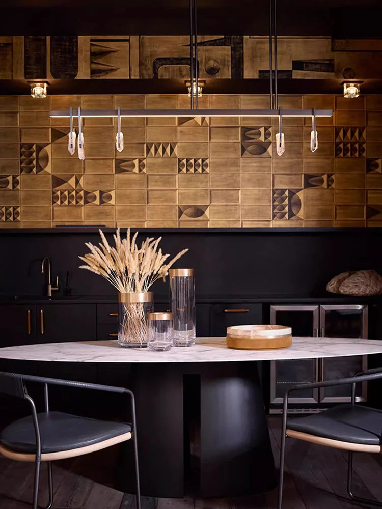 Lustre style design italien cuivre postmoderne LED ronde cristal luxe - vue 4 sur 15