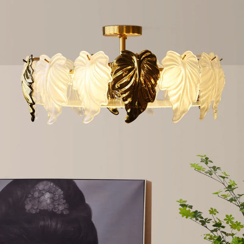 plafonnier led design vintage français en forme de feuilles de verre - vue 4 sur 9