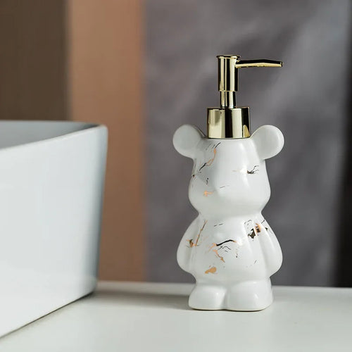 distributeur de savon en céramique ourson marbré pour salle de bain - vue 5 sur 7