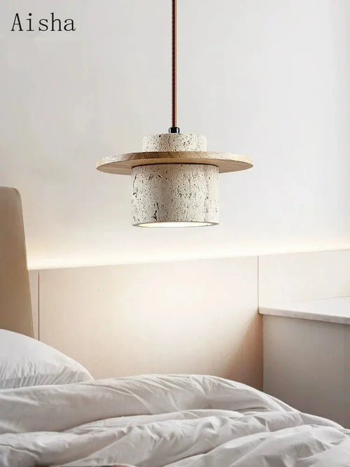 suspension japonaise en bois et pierre pour décoration intérieure - vue 2 sur 8