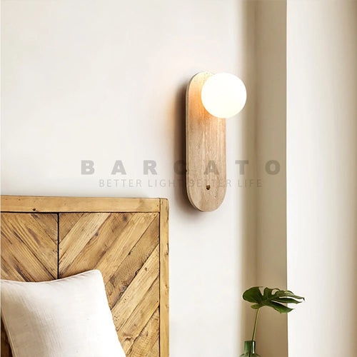 applique style travertin beige cercle lumière décor - vue 3 sur 8