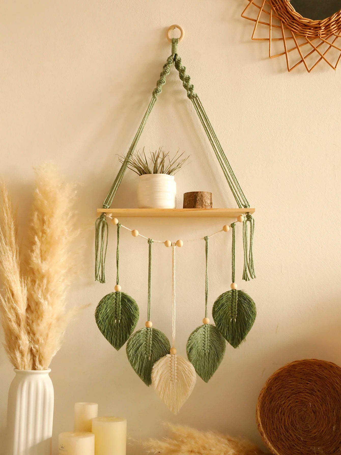 étagère flottante en macramé décoration murale bohème artisanale