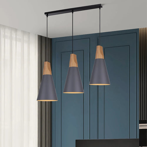 suspension macaron nordique en bois 3 têtes pour bar restaurant - vue 4 sur 24