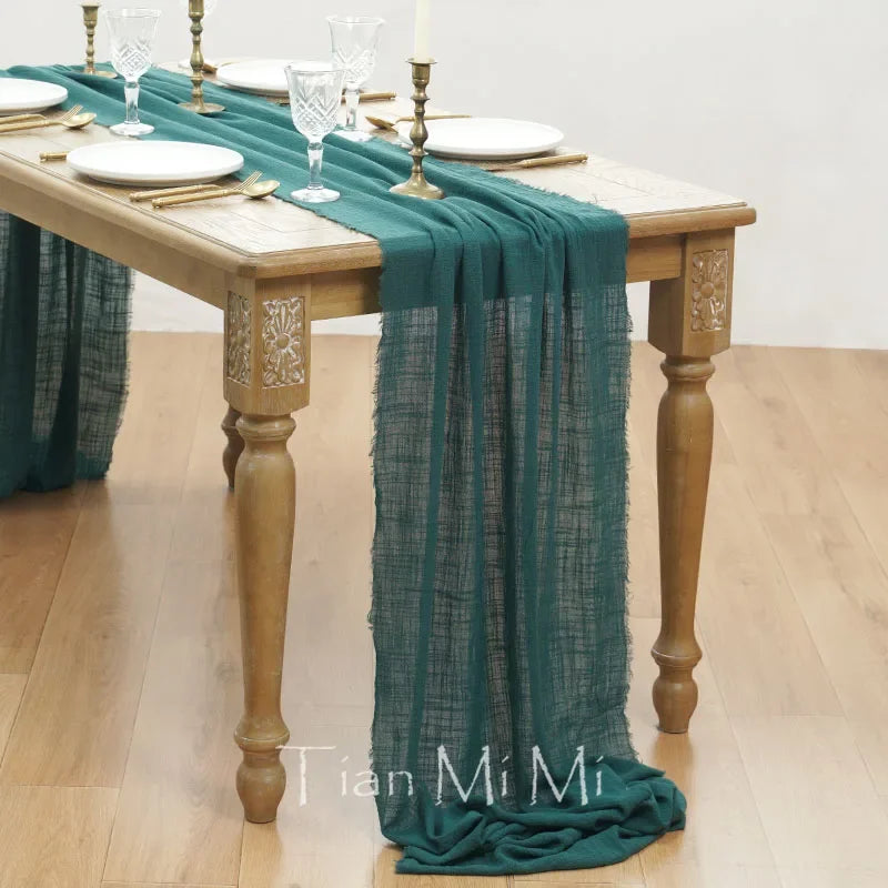 Chemin de table gaze coton retro beige mariage fête décoration