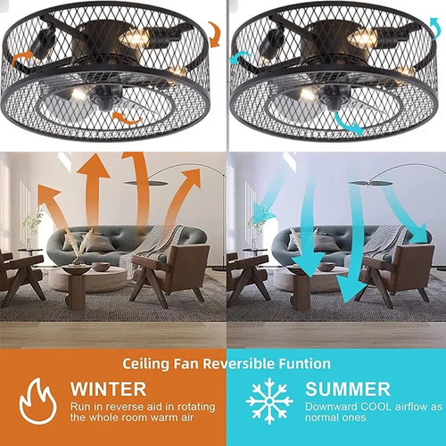 plafonnier ventilateur télécommandé style industriel pour loft - vue 3 sur 7