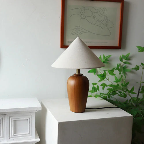 Vintage Table Lamp Desk Light with Wood Stand Fabric Shade - vue 3 sur 8