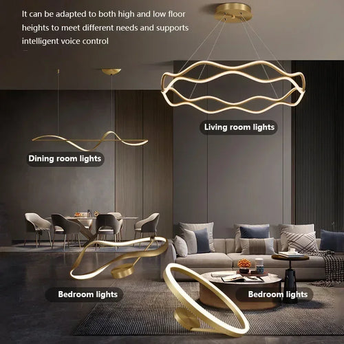 Lustre Nordique LED Lumière Pour Chambre Salon Salle à manger De Luxe Anneau Suspension Décor À La Maison - vue 7 sur 22