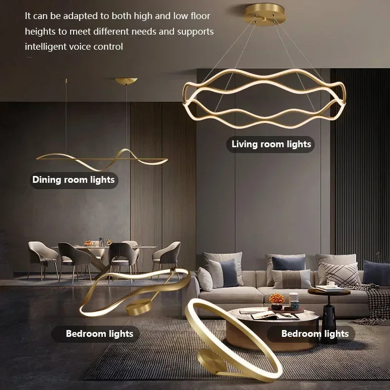 Lustre Nordique LED Lumière Pour Chambre Salon Salle à manger De Luxe Anneau Suspension Décor À La Maison - vue 6 sur 22