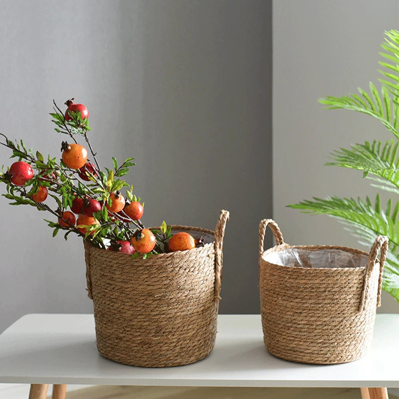 panier de rangement en jonc de mer fait main pour plantes et fleurs - vue 5 sur 9