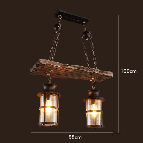 Lustre rétro en bois massif pour salle à manger Bar LOFT bois diverses formes Suspension décor intérieur Luminaire - vue 20 sur 24