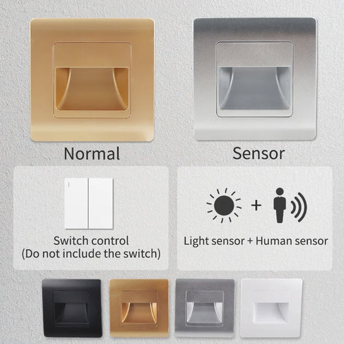 =(K)= 4Pcs Led Stair Light  PIR Sensor Wall Light 110V 220V Recessed Footlight Corridor Step Lamp Motion Wall Home Lighting - vue 4 sur 10