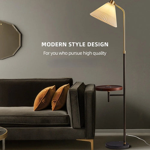 lampadaire en marbre avec étagère dorée et led moderne - vue 2 sur 9