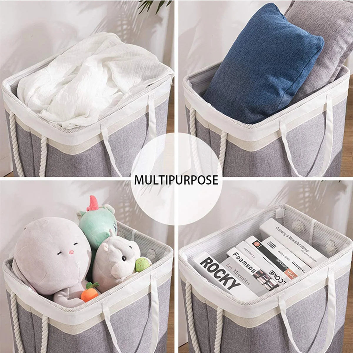 panier de rangement pliable grande capacité avec poignées - vue 3 sur 9