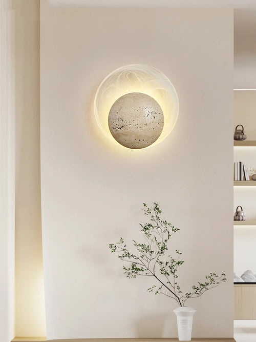 Bedroom Bedside Led Wall Lamp Sconce Light with Cave Stone and Glass - vue 7 sur 6
