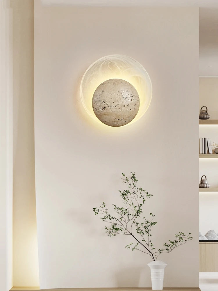 Bedroom Bedside Led Wall Lamp Sconce Light with Cave Stone and Glass - vue 6 sur 6
