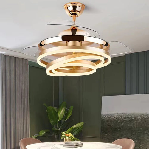 ventilateur de plafond moderne 	 avec lumières led télécommande rechargeable - vue 2 sur 15
