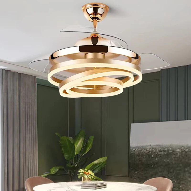 ventilateur de plafond moderne 	 avec lumières led télécommande rechargeable - vue 2 sur 15