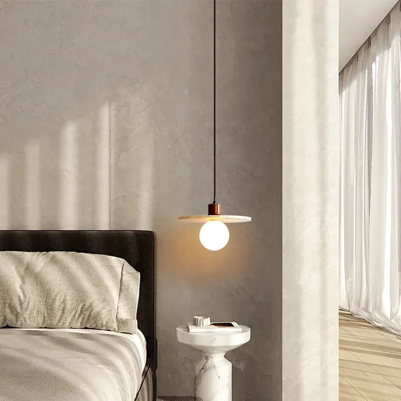 Travertin jaune style japonais wabi-sabi chambre lampe suspendue design rétro restaurant allée suspension - vue 5 sur 15