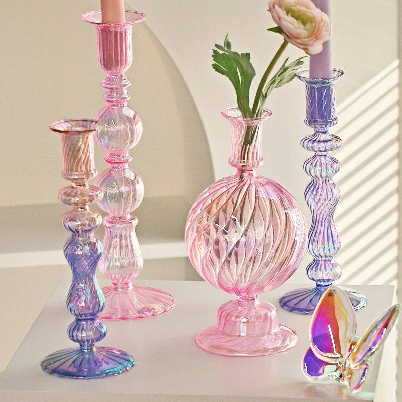 bougeoirs rétro coniques haut en verre pour décoration - vue 3 sur 32