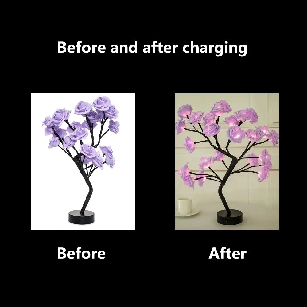 LED Rose Fleur Lampe de Table USB Arbre De Noël Fée Lumières Veilleuses Maison Fête De Mariage Chambre Décoration Cadeau de Fête des Mères - vue 4 sur 8