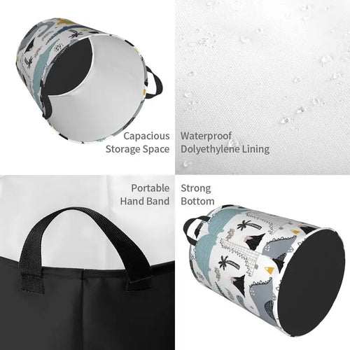 panier à linge en tissu oxford motif dinosaures pour rangement et décoration - vue 5 sur 10
