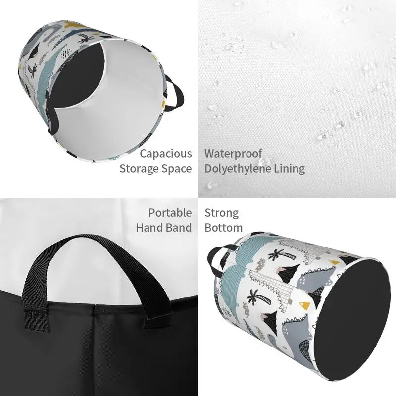 panier à linge en tissu oxford motif dinosaures pour rangement et décoration - vue 5 sur 10