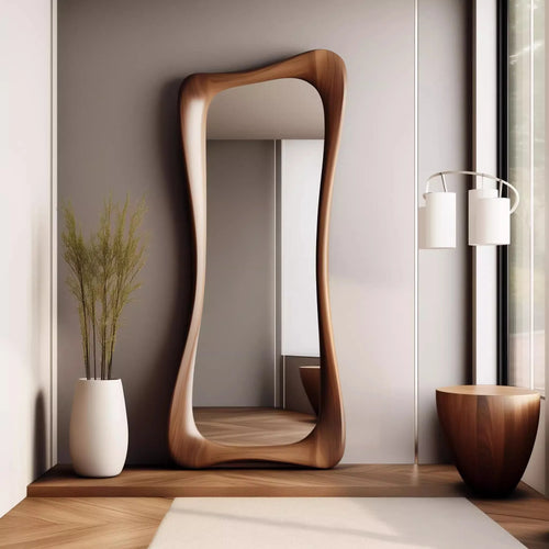 miroir décoratif français en bois de noyer style rétro luxe - vue 4 sur 5