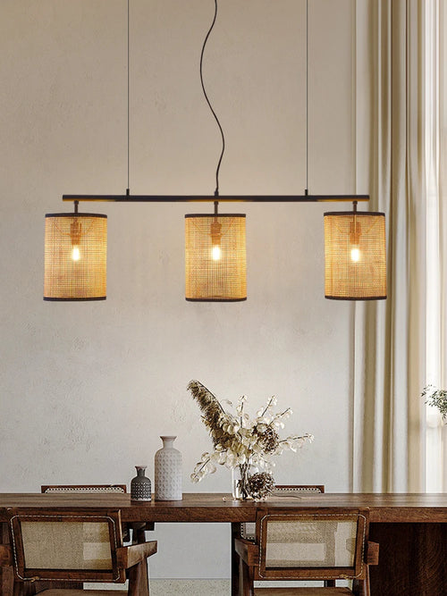 lustre rétro en rotin style rural pour éclairage créatif - vue 2 sur 7