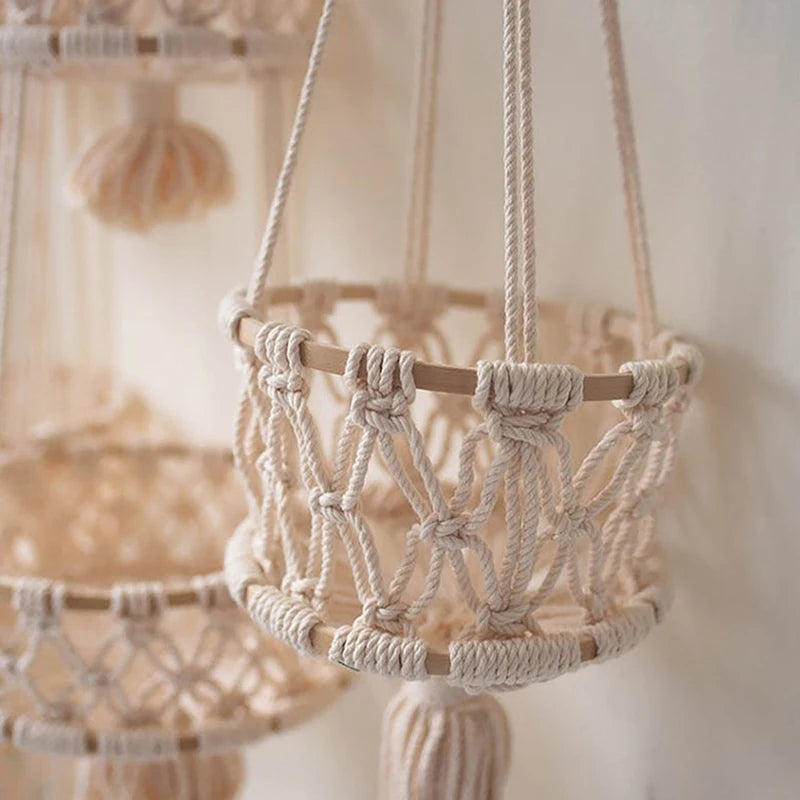 panier suspendu en macramé pour plantes et fruits décoratif - vue 6 sur 10