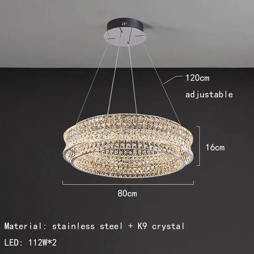 lustre moderne en cristal clair acier inoxydable intensité variable cordon réglable - vue 9 sur 9