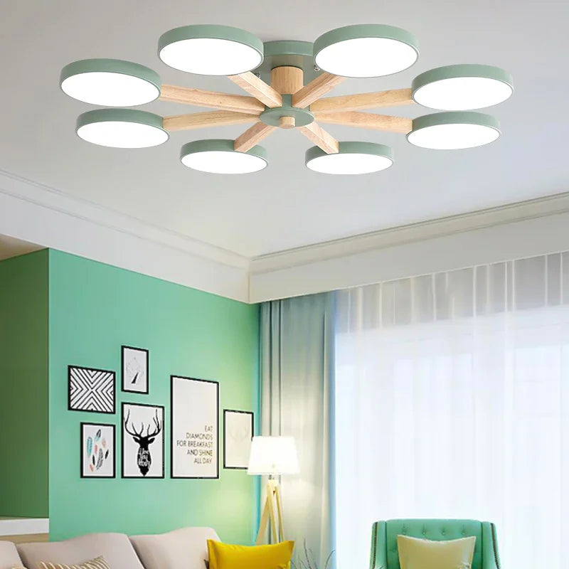 plafonnier moderne en bois à éclairage led pour décoration intérieure - vue 4 sur 15