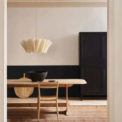 suspension plissée en lin vintage abat-jour fait main style wabi sabi - vue 4 sur 9